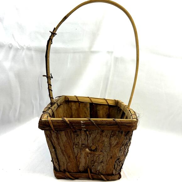 Wood Bark Basket Vintage Handmade 8 x 6" on top 4.5" tall - Picture 2 of 11